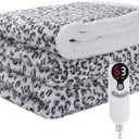 Electric Heated Blanket Full Size 72"×84" with 9 Heating Levels & 1-10Hs Auto Off, Plush Sherpa, Energy Efficient, Machine Washable, for Couch & Bed, Gifts for Family- Leopard Print Blue & White