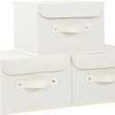 Fabric Storage Bins Cube Organizers with Flip-Top Lid and Handles,Storage Boxes for Organizing Home,Office,and Closet,Beige,3 Pack 10.2 X 7.9 X 6.7 in