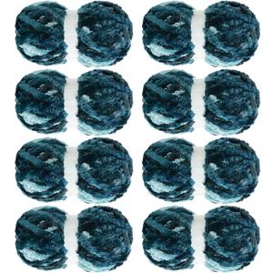 HOMBYS Thick Soft Velvet Yarn,Super Bulky Chenille Yarn for Knitting,Fluffy Plush Thick Yarn for Crocheting,Tie Dye Blue Soft Yarn Pack of 8,Big Yarn for Chunky Blanket,Jumbo Yarn(49 yds,8.8 oz/Skein)