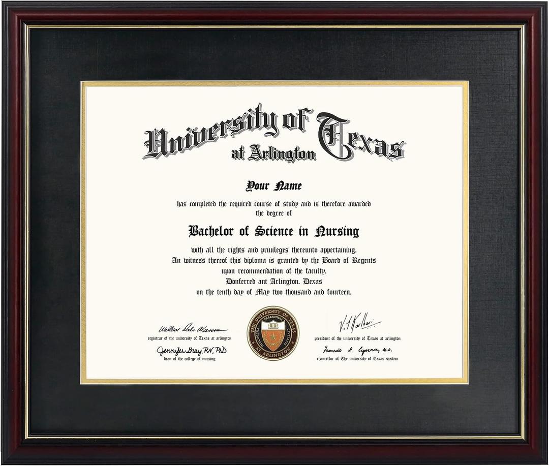 GraduationMall 11x14 Diploma Frame with Black over Gold Mat or Display 15x18 Certificate without Mat,Solid Wood & UV Protection Acrylic,Cherry Finish with Gold Trim