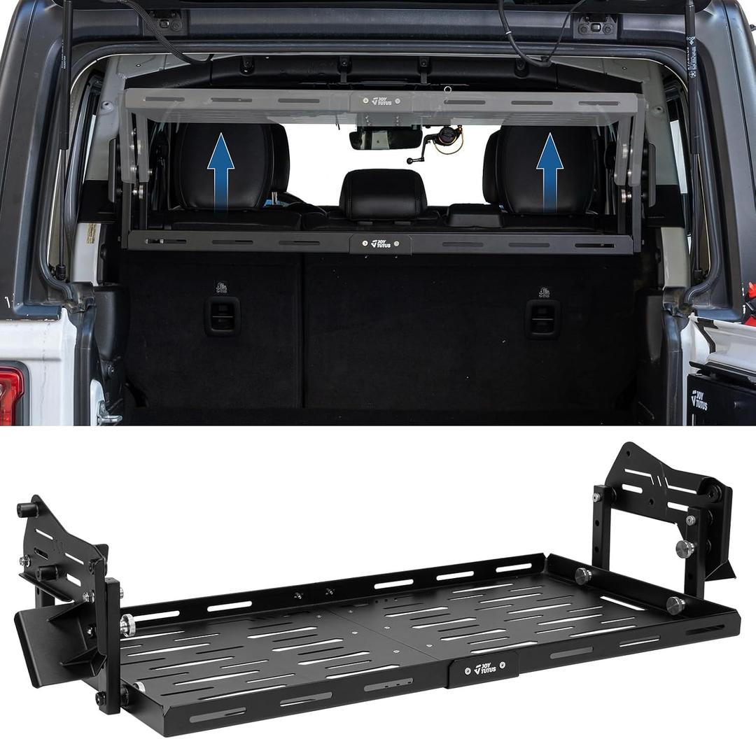 JOYTUTUS Rear Cargo Rack Basket Compatible with Wrangler JL 2018-2023 (Hard-Top Only, Not Fit 2024-2026), 350 LBS Adjustable Height Trunk Interior Luggage Basket Big Storage Carrier, Black