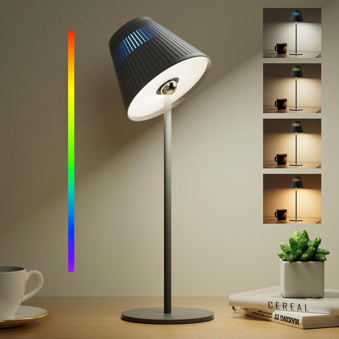 Honeywell Cordless Table Lamp Rechargeable, M1 Sunturalux Portable LED Desk Lamp 5200mAh Battery Operated 4Color 9RGB Dimmable Touch Control Night Light for Restaurant Living Bedroom Bedside Lamps