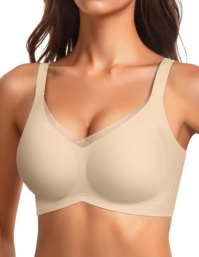 Vertvie Wireless Bras for Women No Underwire Supportive Mesh Crossover Bra Seamless Push Up Full Coverage Everyday Bralettes XXXL