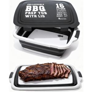 KITCHEN PERFECTION Collapsible XL Smoker & BBQ Prep Tub with Locking Lid & Cutting Board - Grill Caddy Container for Meat Marinating & Brine Perfect For Brisket, Turkey & Ribs - Best Gift For Men
