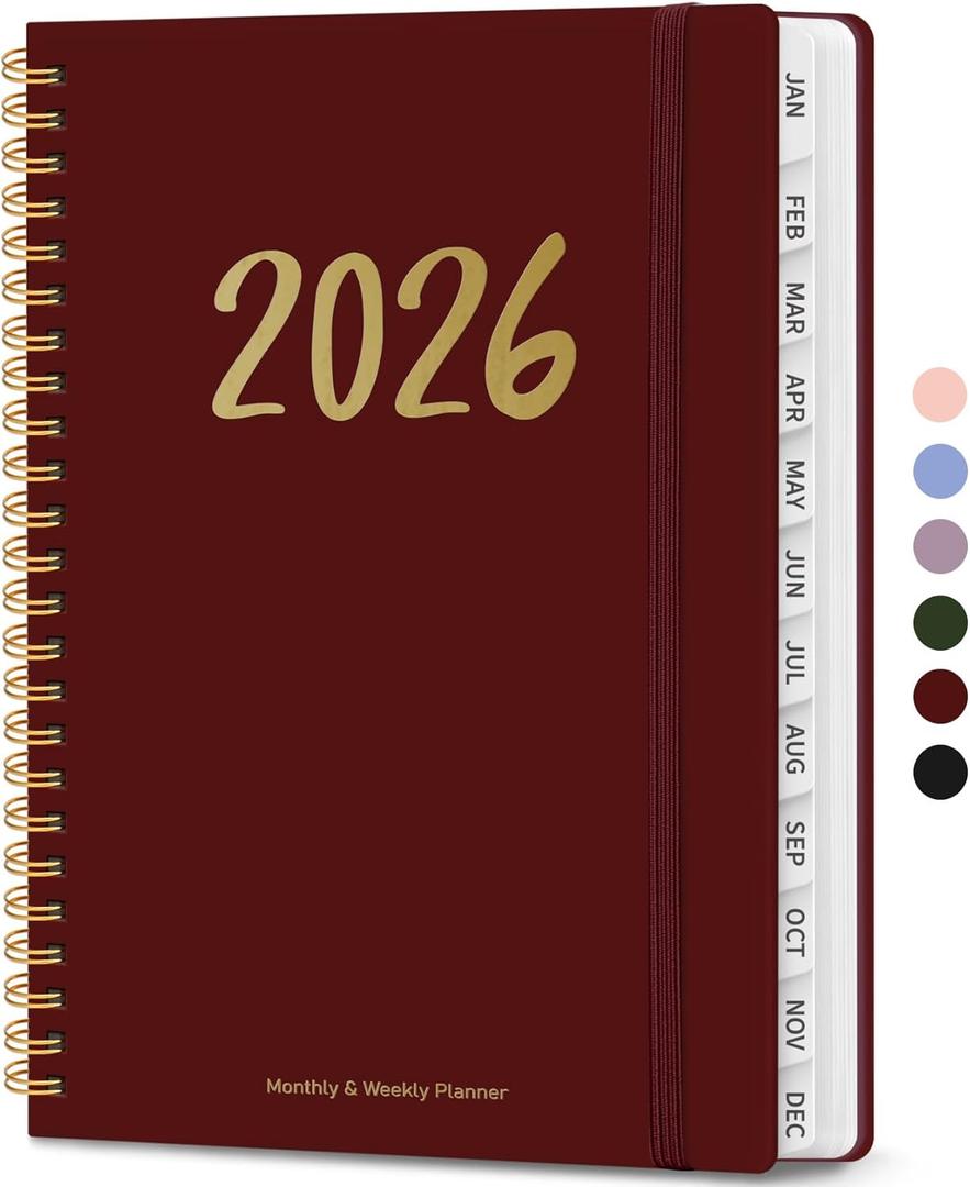 2 x 2026 Planner - Weekly and Monthly Planner, January 2026 to December 2026, Spiral Bound 2026 Calendar Planner Book, Inner Pocket, Perfect for Office Home School Supplies - A5 (6.3" x 8.5"), Burgundy