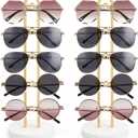 Mkono Sunglasses Organizer Glasses Holder Stand Sunglass Storage Eyeglasses Rack Metal Frame with Wood Base for 5 Pairs of Eyewear Display for Table Desk Countertop Dresser Bedroom, Set of 2, Gold (4.3"L x 4.3"W x 13"H)