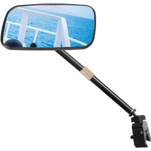 Pontoon Boat Rear View Mirror with Telescoping Pole, 5.3 x 9 360 Wide Angle Adjustable Convex, Marine Rear View Mirror for Pontoon Boat Ski Boats Water Skiing, Easy Clamp on Rail