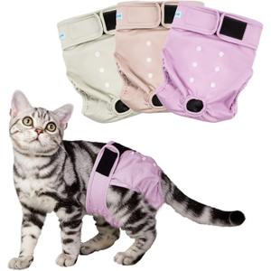 Paw Legend Cat Diapers for Female Cats Spraying Washable Reusable Kitten Diapers for Cats Incontinence Pet Diapers (3 Pack, X-Small) (Solid)