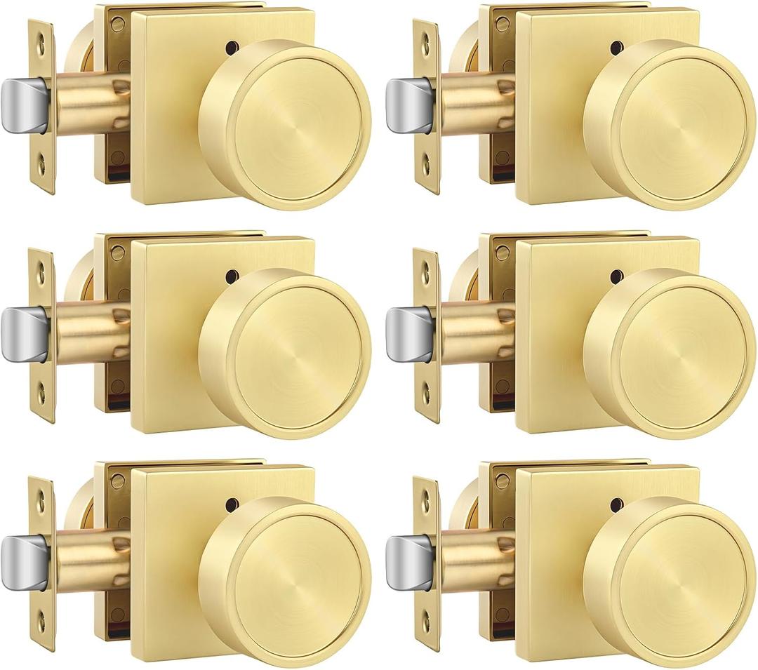 Goldenwarm Gold Door Knobs Interior, Privacy Brushed Brass Interior Door Knobs, Heavy Duty Zinc-Alloy Brushed Gold Indoor DoorKnob for Bedroom Bathroom 6 Pack