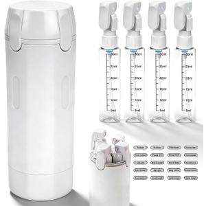 4 in 1 Travel Dispenser Bottle for Toiletries, 30ml Portable Travel Shampoo and Conditioner Bottle Set, Leakproof Refillable Travel Pump Bottles, 30ml Liquid Soap & Lotion Cosmetic Containers (White)