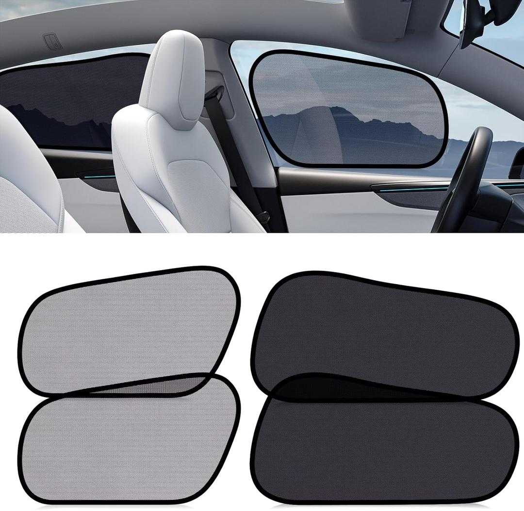 XCBYT Tesla Model Y Car window Shades for Baby | 4 PCS Cling Side Window Sun Shade for Sun Blocker, Heat Insulation | Semi-Transparent Car Privacy Window Covers | Transparent Front Driver Window Shade