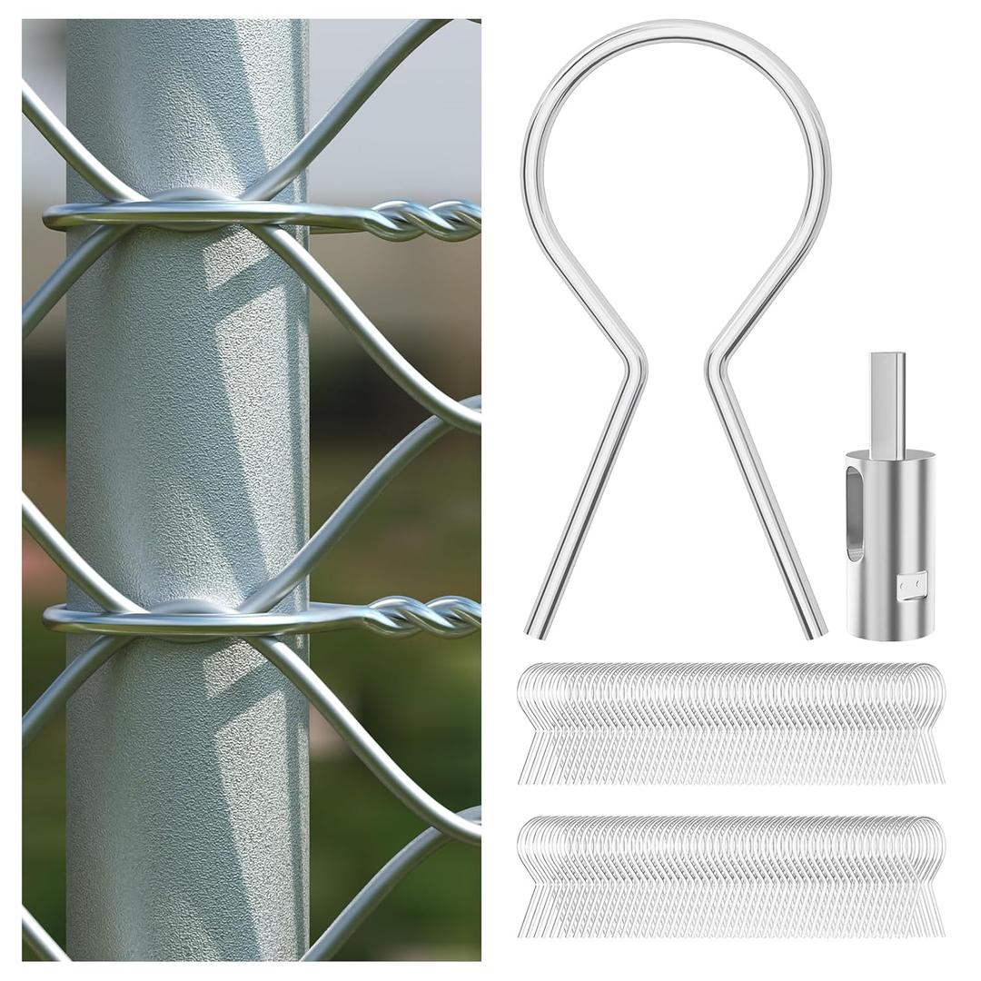 200PCS 11 Gauge Galvanized Steel Fence Ties Fit for 1-5/8",Ez Twist Fence Ties 11 Gauge Drill Chuck Tool,Galvanized Steel T Post Clip, Chain Link Fence Repairs Replacements(O-200Pcs)