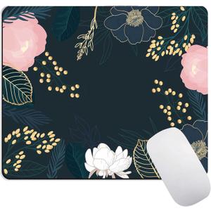 Beautiful Flowers Plants Mouse Pads for Desk,Premium Textured Cute Mouse Pad for Women with Non-Slip Rubber Base, Small Square Pink Gold Design Mouse Mat Desktop Protection Mat for Computers Laptop