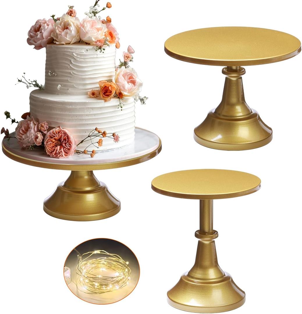 3-Set Modern Cake Stands Round Cake Stand Cupcake Stands for Baby Shower, Wedding Birthday Party Celebration, Gold