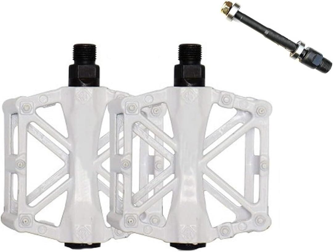 Bicycle Pedal - Aluminum Bearing Bike Pedals with 16 Anti-Skid Pins - Lightweight Platform Pedals - Universal 9/16" Bike Pedal for Mountain BMX MTB Road Bike (White)