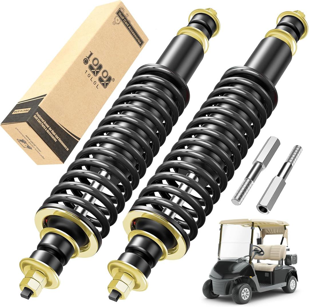 10L0L EZGO Golf Cart Front & Rear Shock Absorber Kit with Heavy Duty Coil Springs for TXT & Medalist 1994+ Gas/Electric, Replaces 70928-G01 76418-G01(Black, 2 Pack)