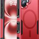 Magnetic for iPhone 16 Case Military-Grade Shockproof, Rugged Phone Case, Heavy Duty Protection [Fit for MagSafe] Anti-Fingerprint Anti-Scratch for iPhone 16 Phone Case 6.1, Red