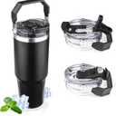30oz Tumbler with Handle and Flip Straw Lid Double Wall Insulated Travel Coffee Mug Stainless Steel Vacuum Insulated Coffee Tumbler Cup for Hot and Cold Beverages,Leak-proof&BPA-free (30oz,Black)