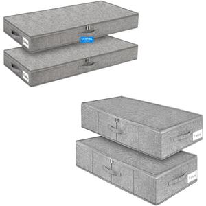 punemi Under Bed Storage Containers, 2 Pack 4.5 Inch Tall Low Profile Underbed Clothes Storage Organizer Bin Under Bed Storage, 2 Pack Underbed Storage Container Bags With Lid
