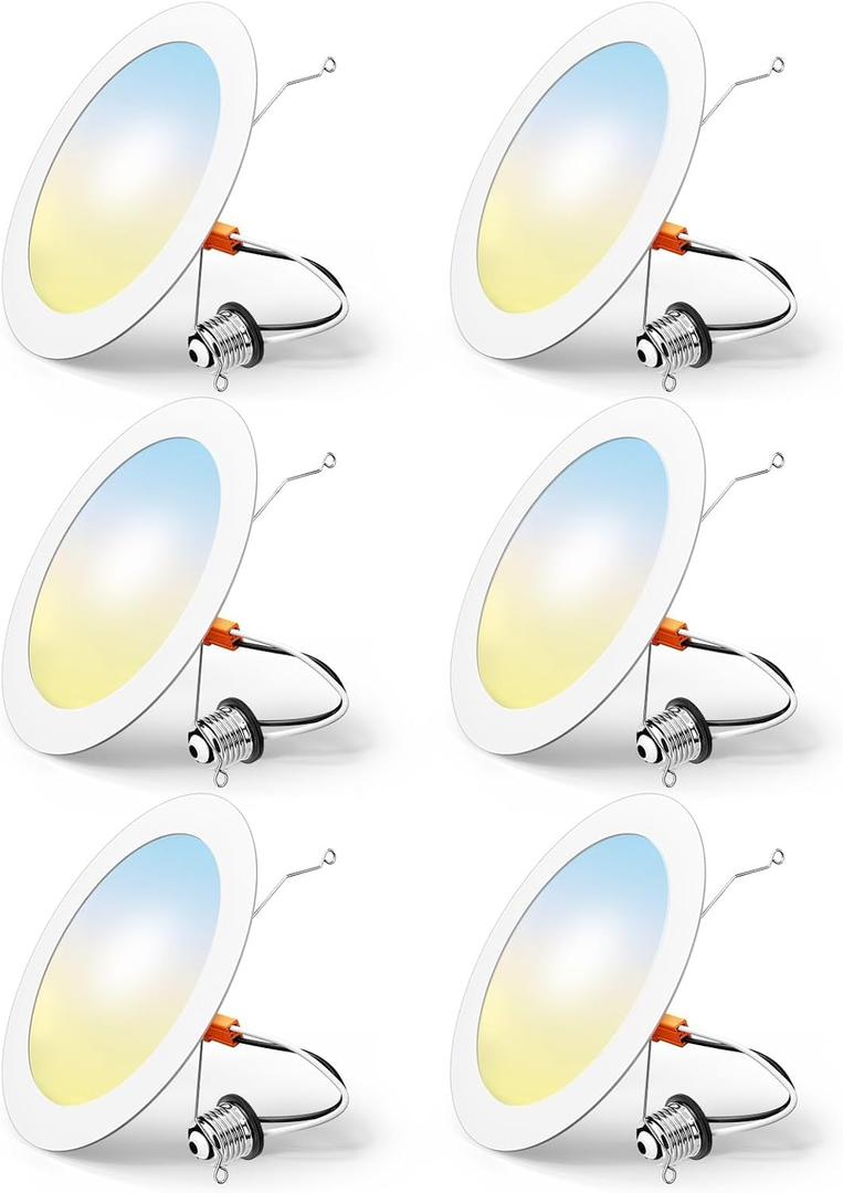 FREELICHT 6 Pack Retrofit LED Recessed Lighting 6 Inch, Selectable 2700K/3000K/4000K/5000K/6000K, Dimmable Flat LED Can Lights, 10W=110W, 1000LM, IC & Damp Rated, ETL & FCC, White