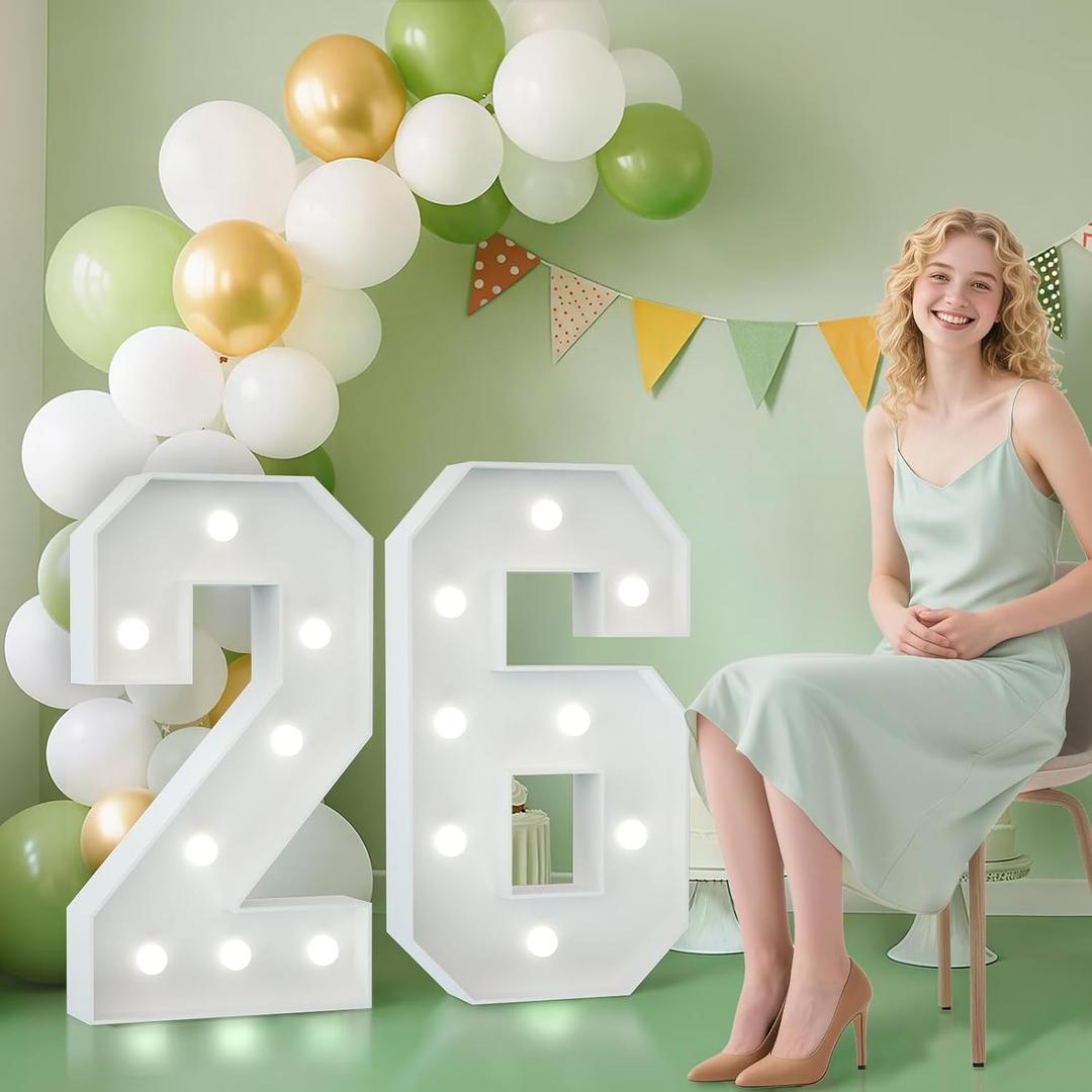 JoyMuse 2.3FT 26 Marquee Numbers, 26 Light up Numbers 26th Birthday Decorations for Birthday Party Anniversary Backdrop
