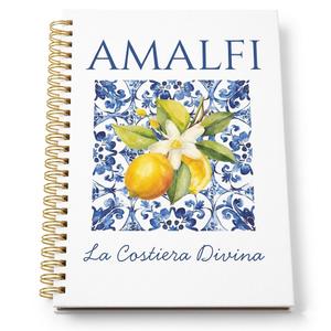Italian Amalfi Coast Lemon Notebook Journal, Blue and White Floral Mediterranean Tiles Lemons Tree Gifts Notebook , Hardcover Spiral Journal