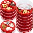 12 Pcs 6.8 Inch Valentine's Day Mini Snack Box Divided Dessert Serving Tray Heart Red 4-compartment Snack Container Box with Lids for Christmas Mother's Day Lunch Meal