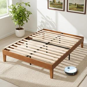 Sweetcrispy Solid Wood Bed Frame, Full Size Bed Base with Wood Slat Support, Sturdy, Stylish & Noise-Free Design, No Box Spring Needed, Easy Assembly, Dark Brown (Rust)