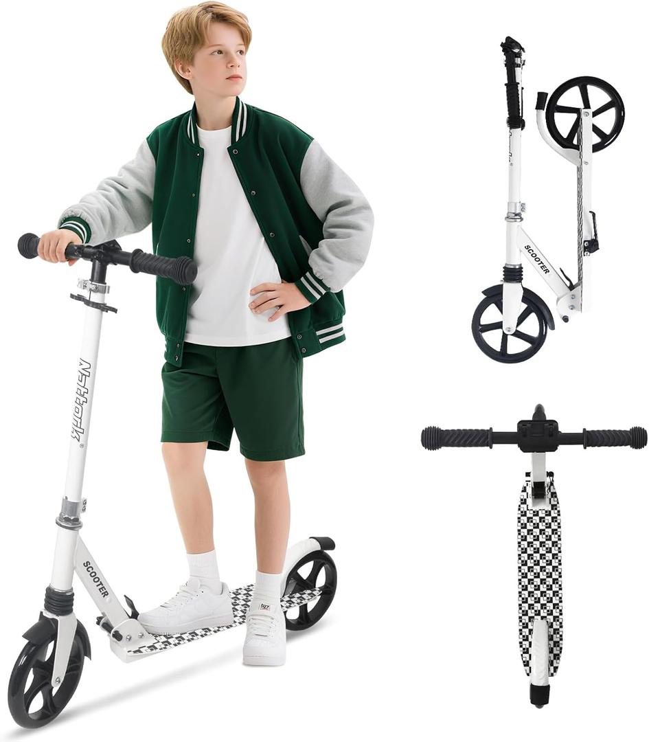 Nattork Kick Scooter for Kids 6+ Years Teens Adults - 220LB Weight Capacity, Front Shock Absorber and Adjustable Handlebar - Smooth Ride with 8" Sturdy Wheels, Ideal for Outdoor Sports
