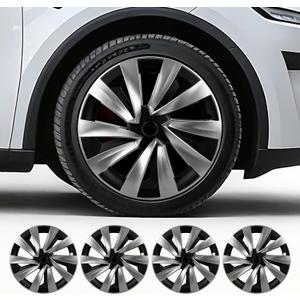 4PCS Wheel Covers for New Tesla Model Y Juniper 19 inch 2025-2026, Hubcaps Fits for Tesla Model Y Juniper, Rim Cover Protector Wheel Cover,Black and Silver