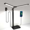 LED Desk Lamp, Dual Heads, Height Adjustable, USB Charging Port, 5 Light Modes & Dimmable Brightness, Bedside Lamp for Reading, Craft, Work, Study (Black, 15W) (large 57cm tall)