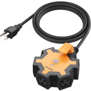 DEWENWILS 5-Outlet Garage Power Strip, 6Feet Heavy Duty Extension Cord, 14Gauge SJTW for Indoor Outdoor, 15AMP Overload Protection, Swivel Safety Covers, ETL Listed (Yellow+Black)