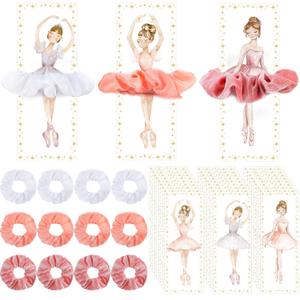 48 Pcs Ballerina Party Favors Ballet Hair Accessories 24 Pcs Pink Scrunchies Bulk 24 Ballerina Thank You Cards Ballet Birthday Party Decorations Hair Ties Kits for Women Dance Recital Gifts