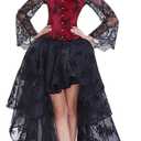 Kimring Women's Steampunk Victorian Elegant Off Shoulder Overbust Corset Dress Skirt Set With Lace Long Sleeves Black/ Red Small