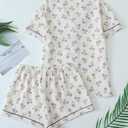 Remidoo Women's Floral Pajama Set Button Up Pajamas Shorts Pj Sets 2 Piece Sleepwear White XX-Large (XL)