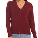 Women's V Neck Button Down Long Sleeve Cardigan Sweater (Red)