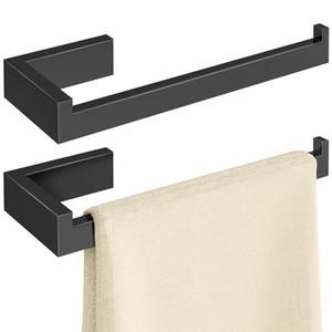 Gypie Hand Towel Holder for Bathroom Wall 1 Pack -Modern Towel Ring Square Hidden Mount with Dual Screws, Anti-Slip End, Stainless Steel, Matte Black