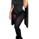 Ryehack Sexy Two Piece Outfits for Women Cap Sleeve Cowl Neck Bodysuit Top and Mesh Tights Set Jumpsuits Night Club Outfits, XXL