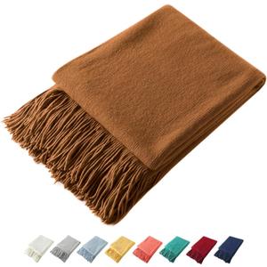 Homiest Decorative Knitted Throw with Fringe, Lightweight Acrylic Knit Blanket, Soft & Cozy Tassel Blanket for Couch, Sofa, Bed (Light Brown, 50 x 60 Inch)