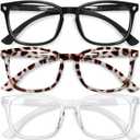 Gaoye Stylish Blue Light Glasses for Woman - Computer Glasses for Blue Light Blocking - Lightweight Frames - 3 Pack, Matte Black, Leopard, Transparent