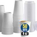 8 oz Coffee Cups With Lids Disposable Paper Coffee Hot Cups (50 Cup & 50 Lids) (100 Piece Set)