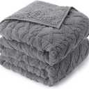 Drewin Fleece Weighted Blanket Queen Size (60" x 80" 12lbs, Grey), UltraComfy Furry Sherpa Heavy Blanket, 3D Jacquard Cable Pattern Weighted Blankets for Adults, Sofa Bed Blanket for Winter