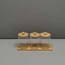 Tbestmax 10 oz Qtip Holder with Vanity Tray, 3 Pack Cotton Swab/Ball/Pad Dispenser Apothecary Jar, Clear Bathroom Containers Dispenser for Storage Bamboo Lids