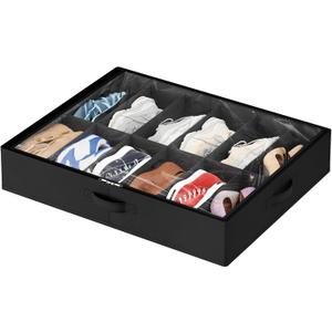 Lifewit Under Bed Shoe Storage Organizer 1 Pack(12 Shoes Cells), 4.3 Inches Profile Fabric Shoes Container Box with Clear Cover, Foldable Storage Bag with 2 Handles, Fits 6 to 12 Pairs