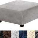 HFCNMY Ottoman Cover Square,Stretch Velvet Square Ottoman Cover Thick Ottoman Slipcover Washable Storage Ottoman Cover Foot Stool Cover with Elastic Bottom for Living Room, Light Gray, X-Large