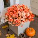 Fake Mums Fall Artificial Flowers Plants for Outdoors Autumn Decoration, 12 Bundles Silk Morning Glory with Eucalyptus Realistic UV Resistant Faux Mums for Outside Planter Yard Garden Home Indoor, Mix (2 Mixed Color(6 Orange, 6 Light Orange))