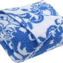 JOOJA Ultra Soft Throw Blanket Reversible Luxury Vintage Damask Patterned Blanket Fluffy Fuzzy Plush Blanket for Couch Sofa Bed Blue 60x80 Inches (Damask Blue)
