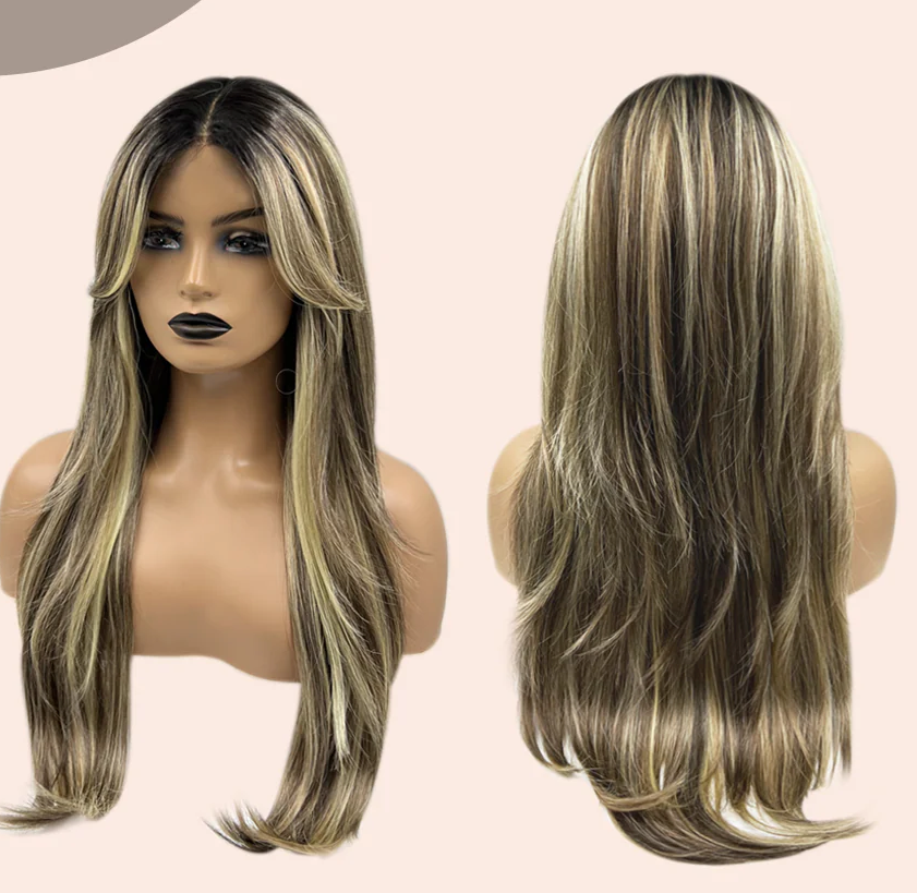 26 Inches Curly Mix Blonde Pre-Cut Frontlace Wig
