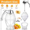 Honey Dispenser - Glass Honey Dispenser No Drip, 8oz Pot with Stand, Maple Syrup Container, Elegant Honeycomb Shaped Jar for Tea Time 