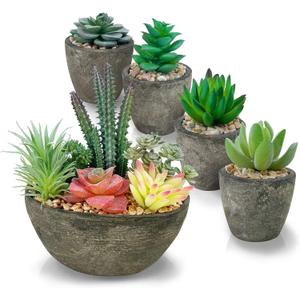Succulents Plants Artificial Set of 5, Realistic Fake Succulents with Cement Like Pots for Home Office Decoration Succulents Plants Artificial Set of 5, Realistic Fake Succulents with Cement Like Pots for Home Office Decoration